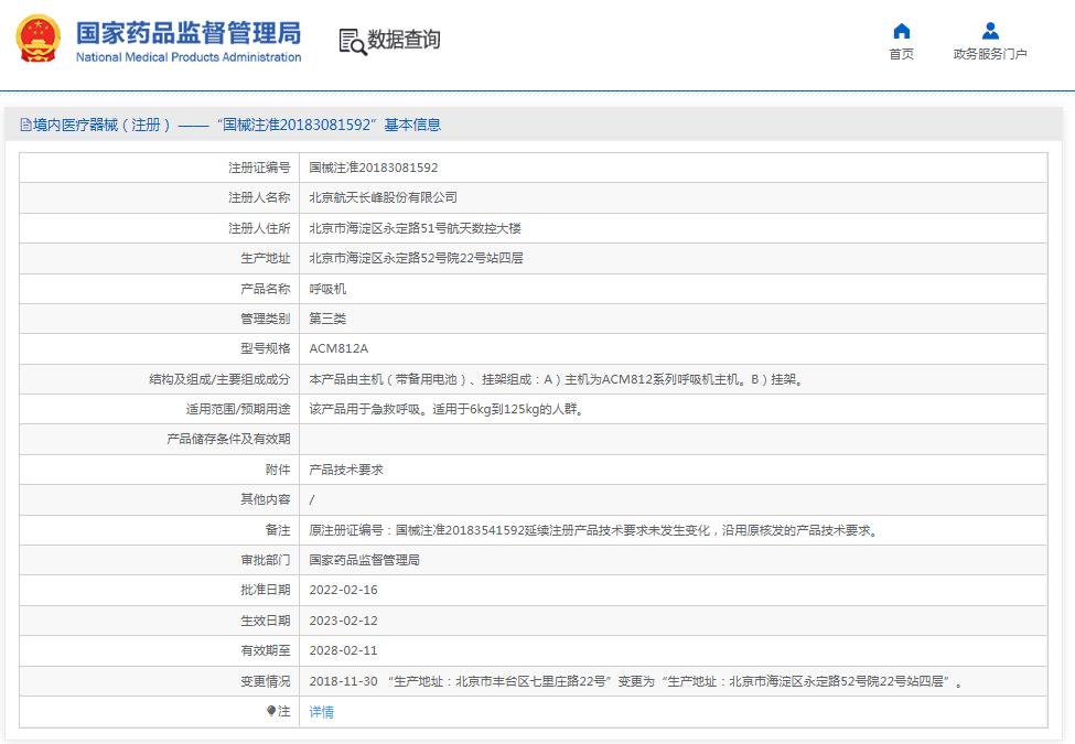 航天長峰國產(chǎn)呼吸機(jī)ACM812A